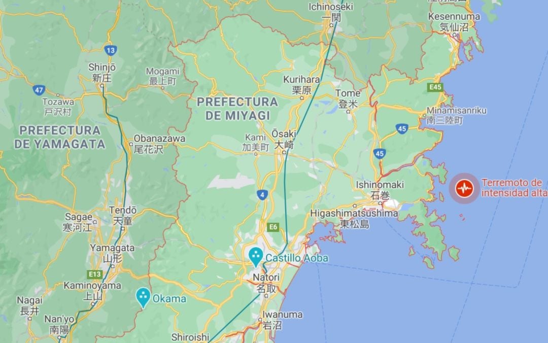 Localización del terremoto en Japón