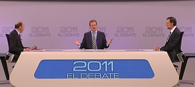 Rubalcaba y Rajoy, durante el debate