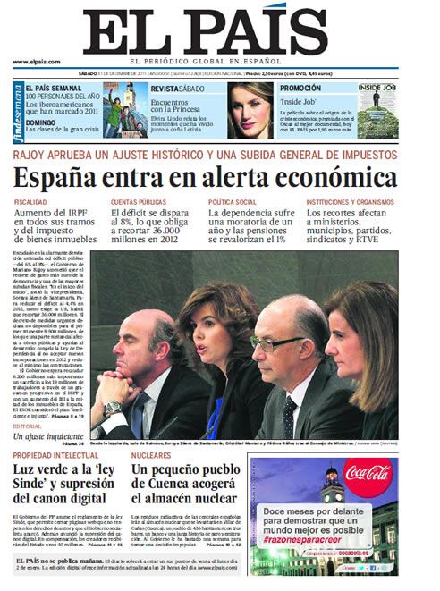 El País: &quot;España entra en alerta económica&quot;