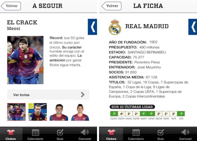 Captura de pantalla de la app de la guía de &#039;Carrusel&#039; de la Liga 2012/2013