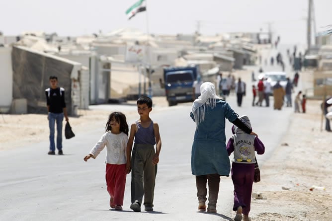 Refugiados sirios en el campo de Al-Zaatri, en Jordania