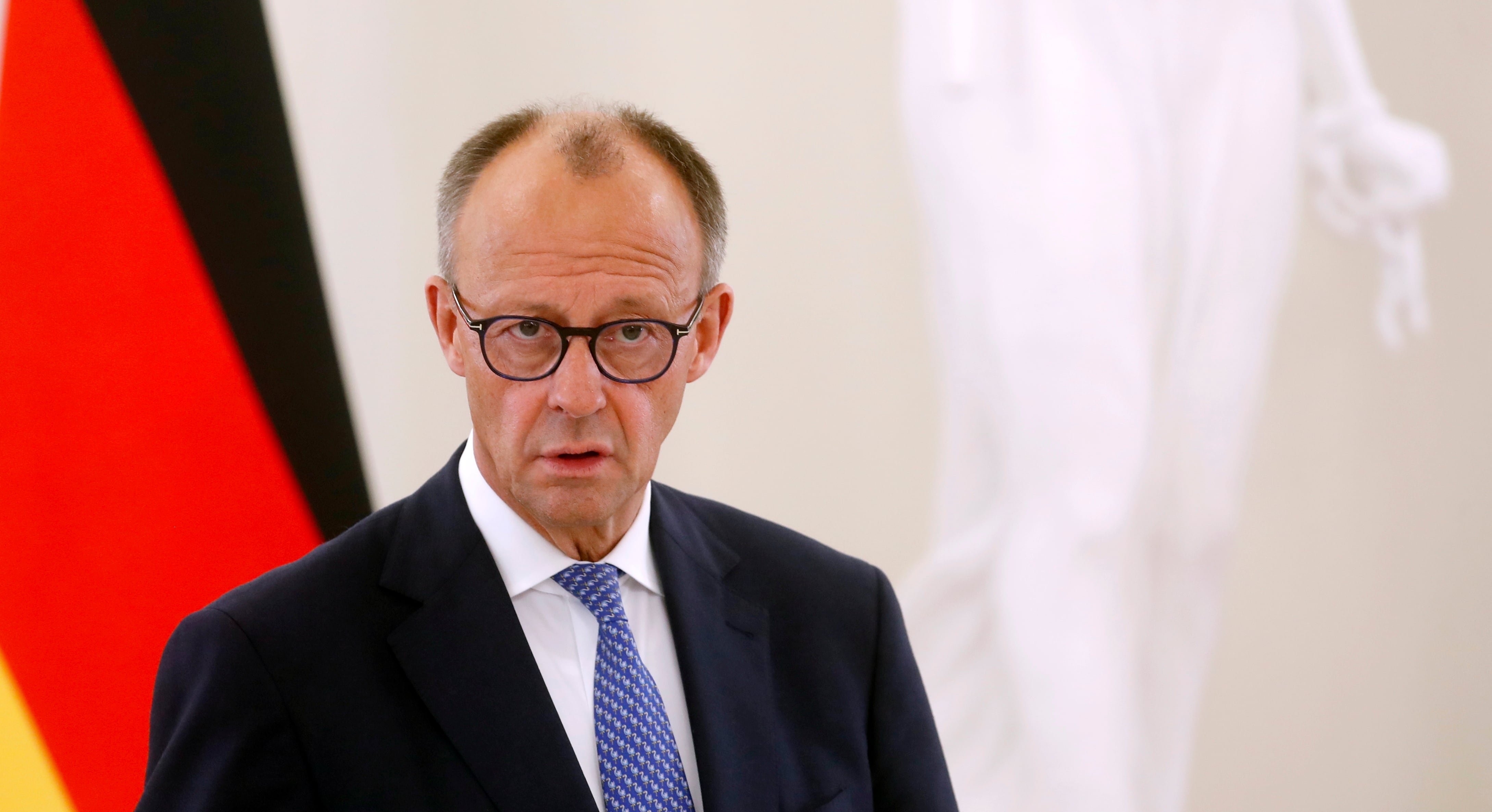 El Canciller alemán Friedrich Merz asiste a una rueda de prensa tras su reunión con el Presidente lituano Gitanas Nauseda en Vilna, Lituania.