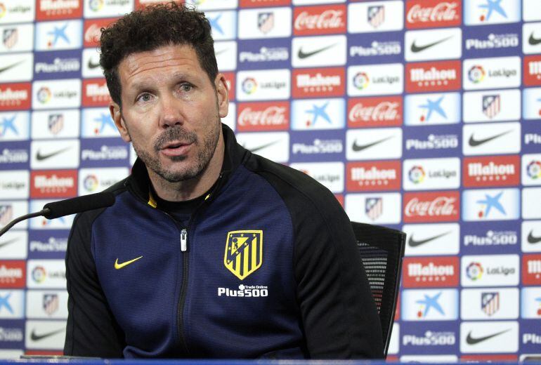 Diego Simeone durante la rueda de prensa previa al partido de ida de los cuartos de final de la Copa del Rey frente al Eibar.