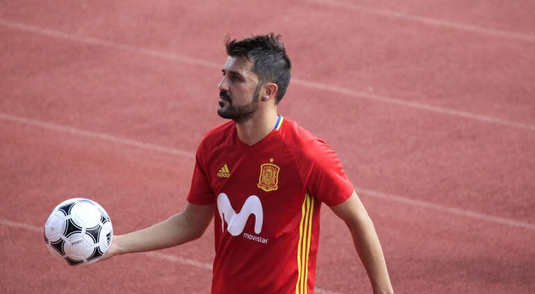 David Villa, tras acabar un entrenamiento con la Selección