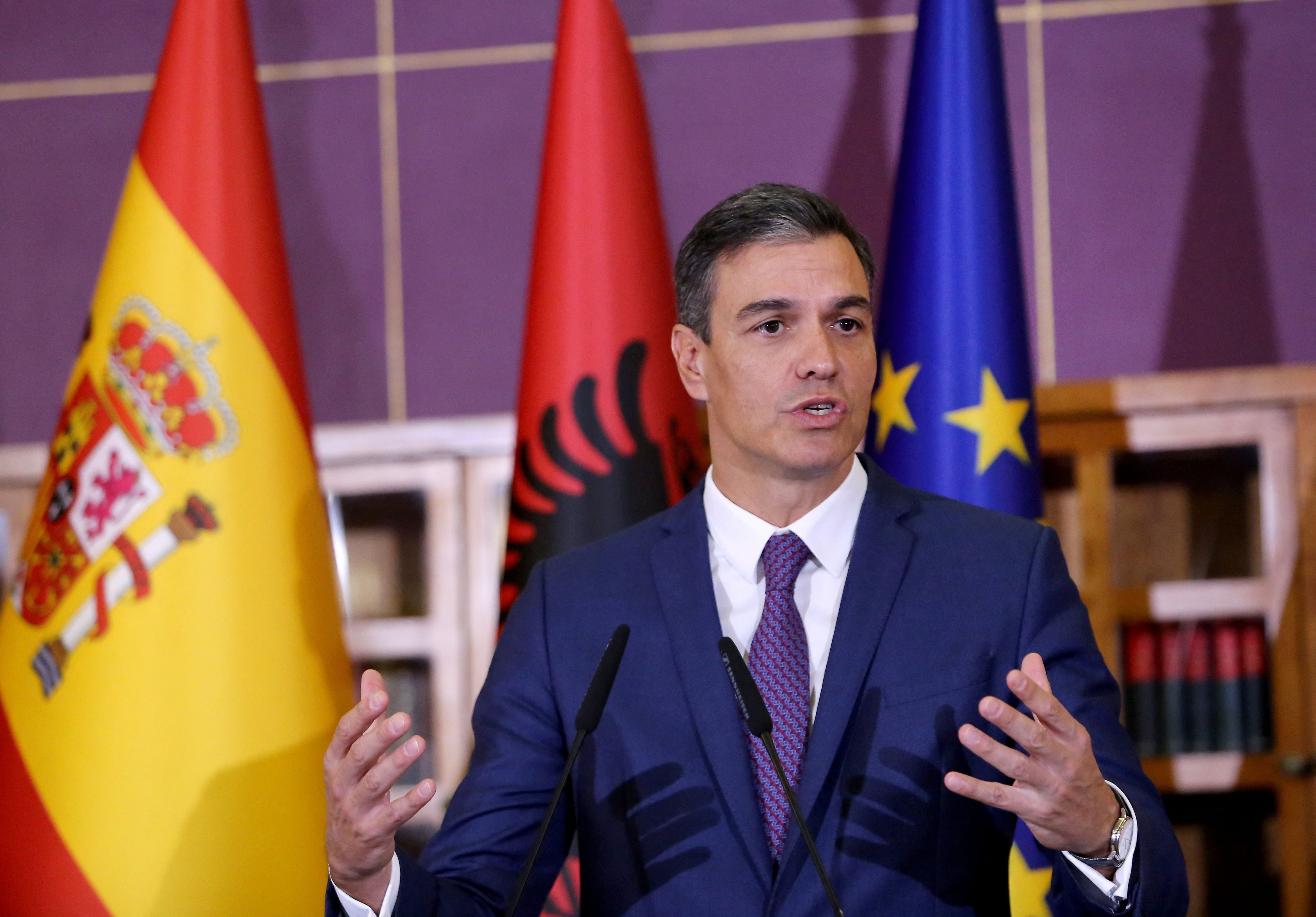 El presidente del Gobierno, Pedro Sánchez, en Tirana (Albania).