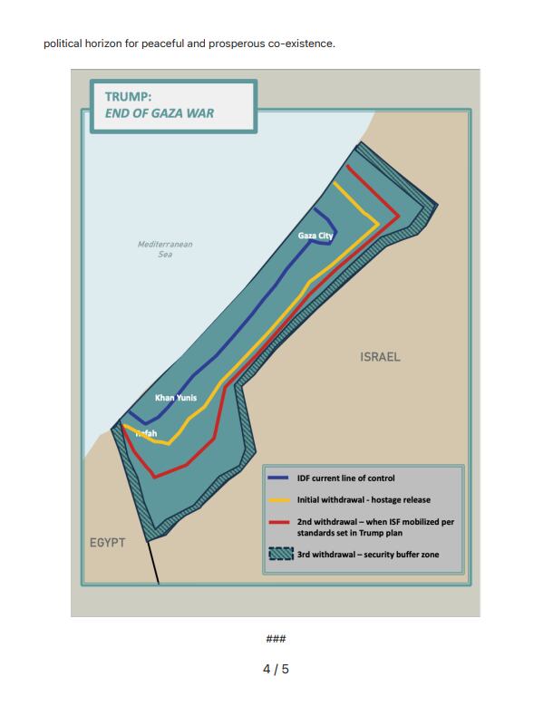 Capturas de pantalla del plan de 20 puntos de Trump para la Franja de Gaza que ha aceptado Netanyahu / The White House.