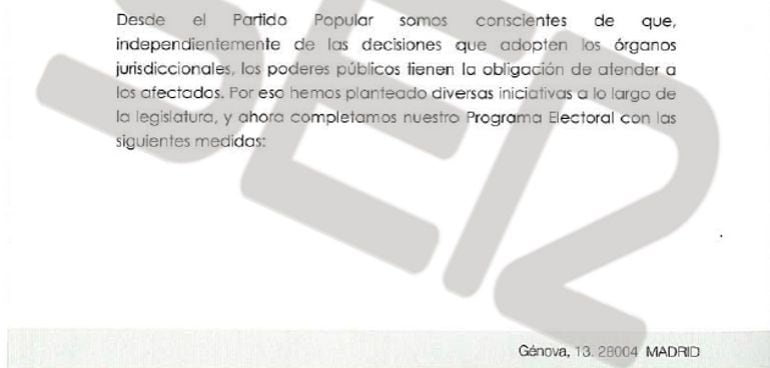 Carta de Mariano Rajoy en 2008 en la que señalaba que con independencia de las decisiones judiciales &quot;los poderes públicos tienen la obligación de atender a los afectados&quot; por la estafa de Fórum Filatélico.