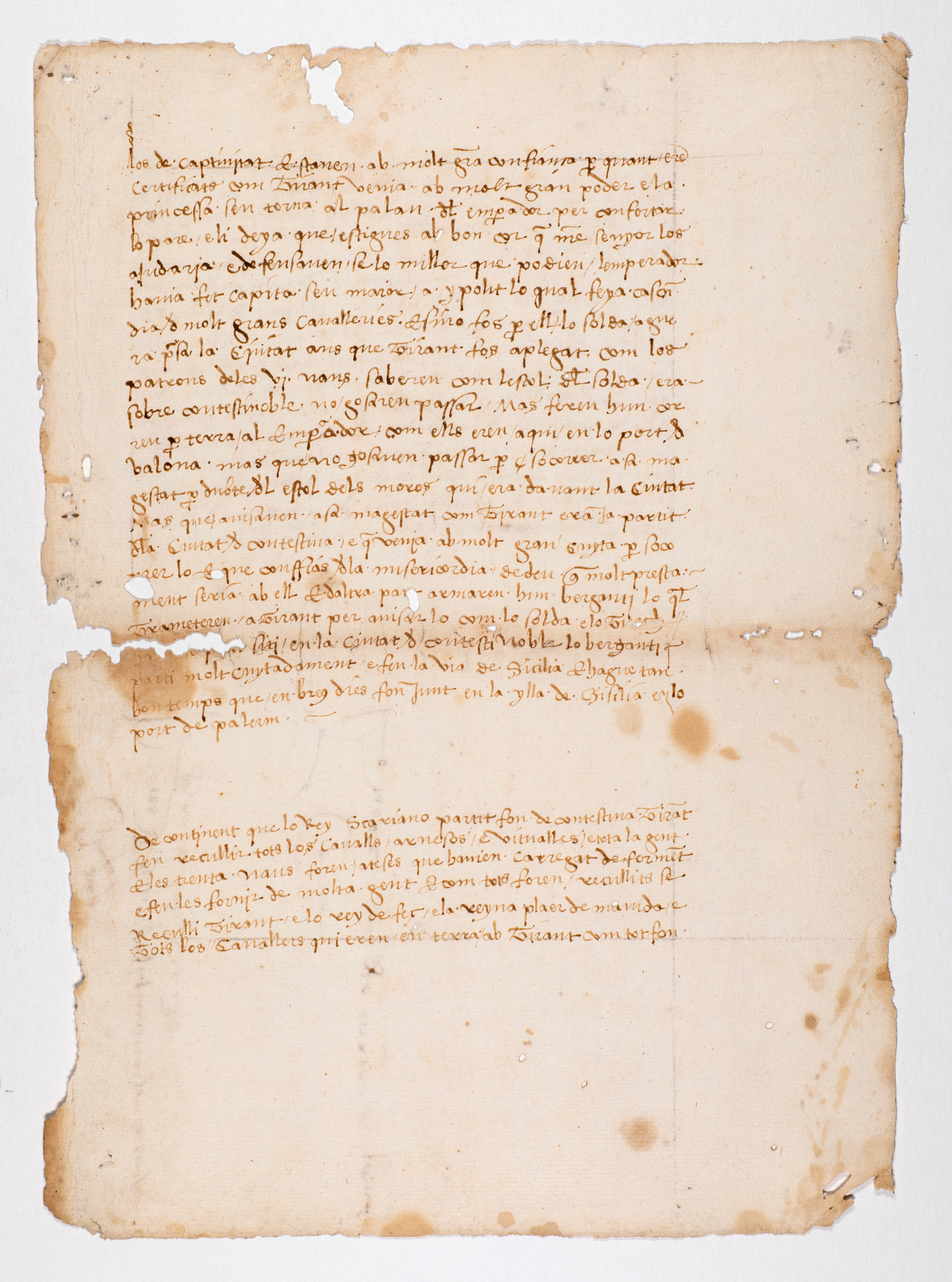 Fragmento manuscrito conocido que se conserva del Tirant lo Blanch