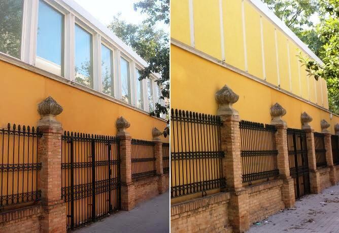 Lateral de la nueva biblioteca de Viveros recayente a la calle Genero Lahuerta antes y después de las obras