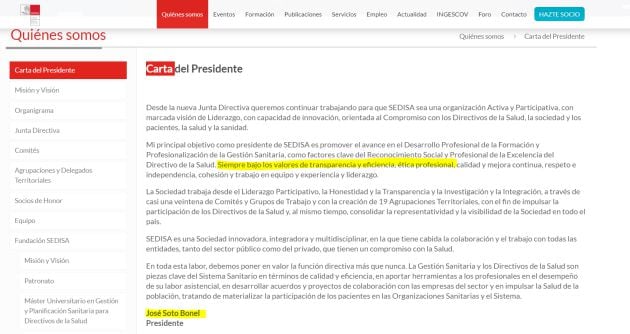 Carta de presentación del presidente de SEDISA, José Soto