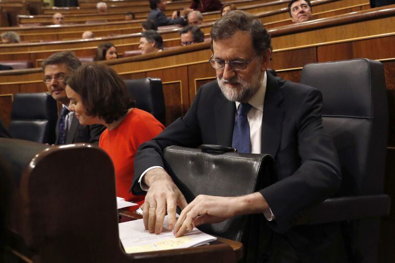 El jefe del Ejecutivo, Mariano Rajoy, durante la sesión de control al Gobierno celebrada en el Congreso de los Diputados