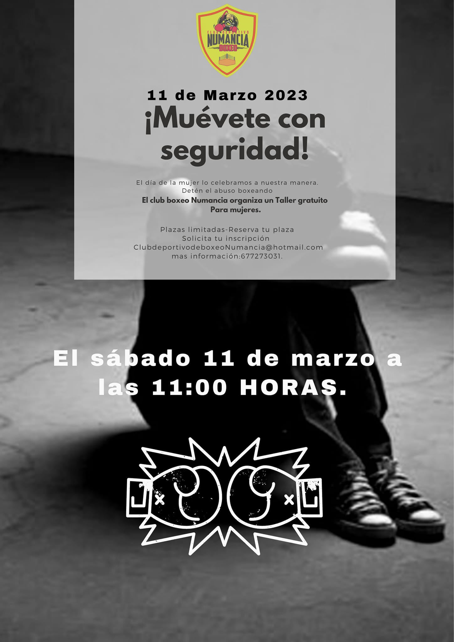 Cartel del taller del CB Boxeo Numancia de defensa personal para mujeres.