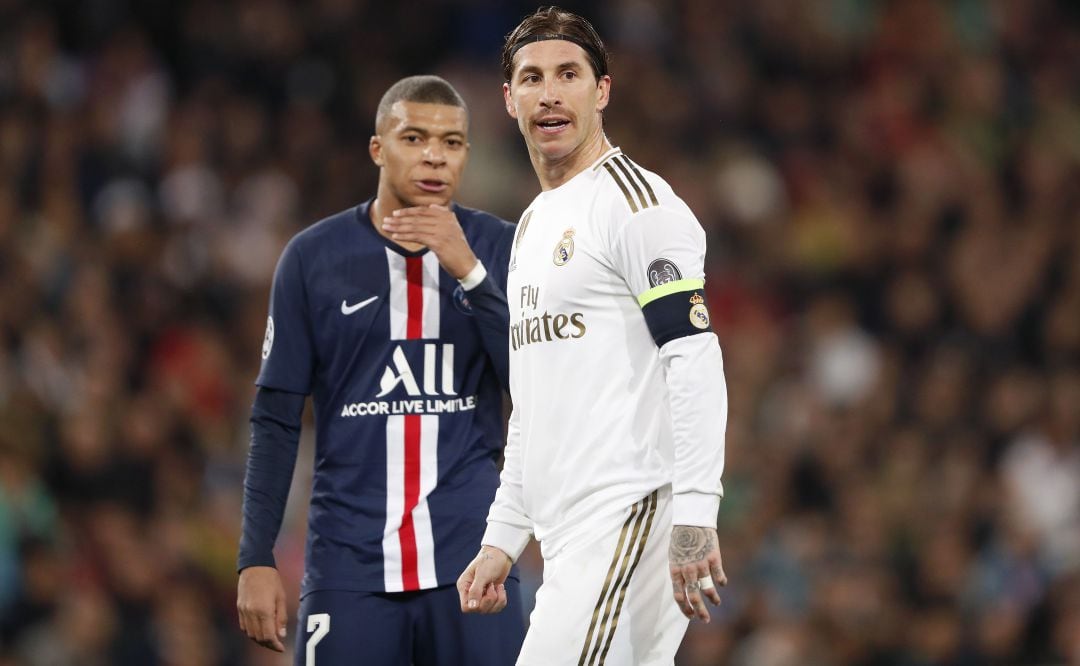 Serio Ramos y Mbappé, en un partido entre el Real Madrid y el PSG.