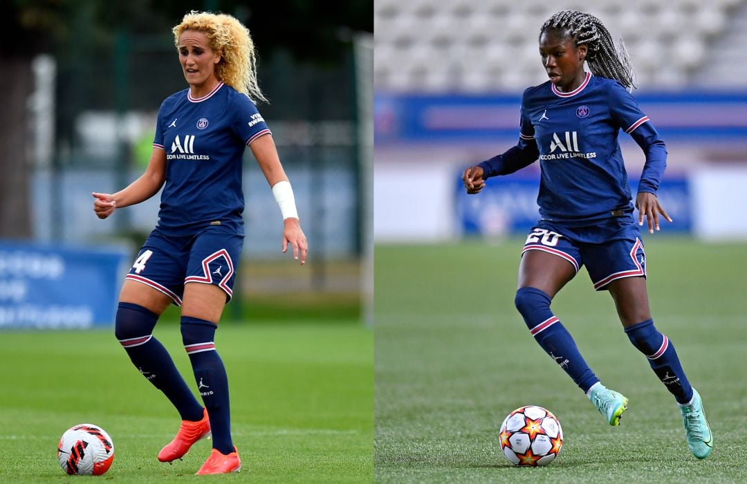 Kheira Hamraoui, a la izquierda; Aminata Diallo, a la derecha; ambas con la camiseta del Barça