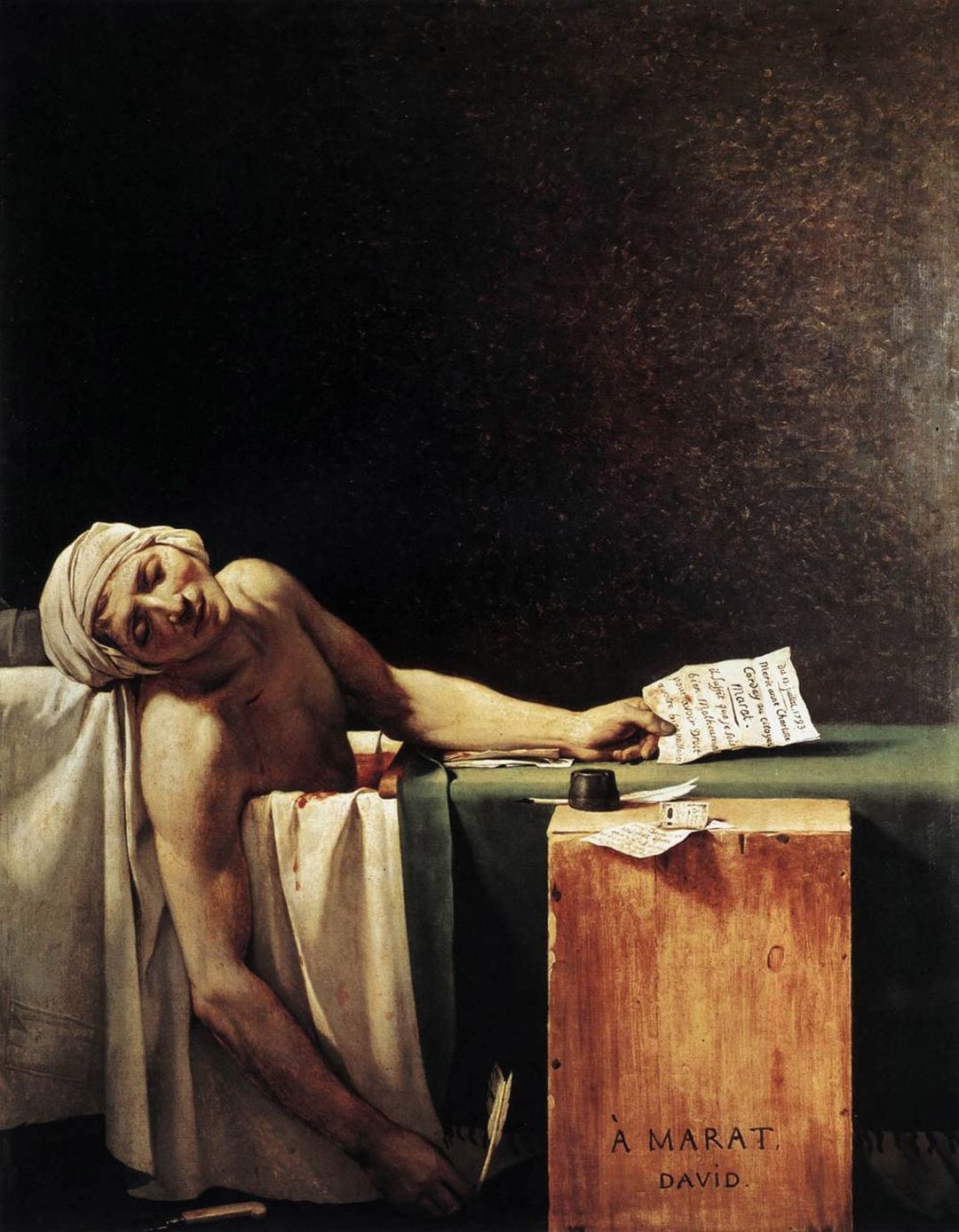 Cuadro del cuerpo sin vida de Jean Paul Marat, hecho por el pintor Jaques Louis David 