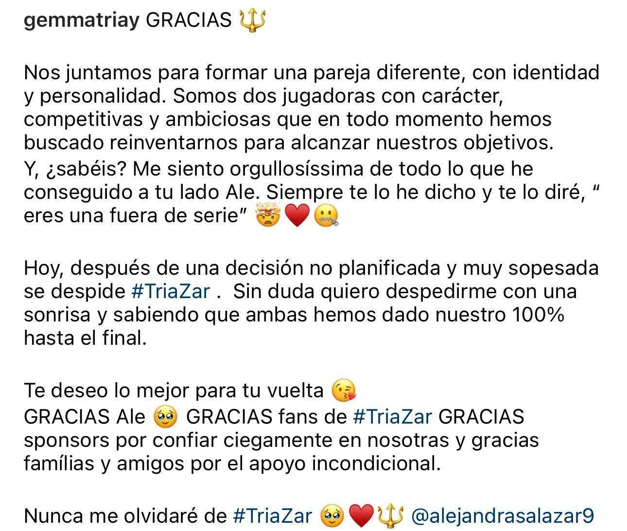 Així explicava a les xarxes socials l'alaiorenca que deixava a Ale salazar per seguir amb Marta Ortega.