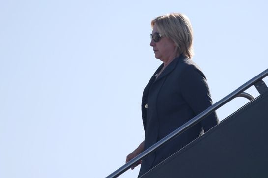 La candidata demócrata, Hillary Clinton, a su llegada a Las Vegas