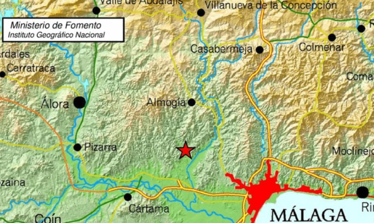 Punto donde se han registrado el seismo este miércoles en la provincia de Málaga 