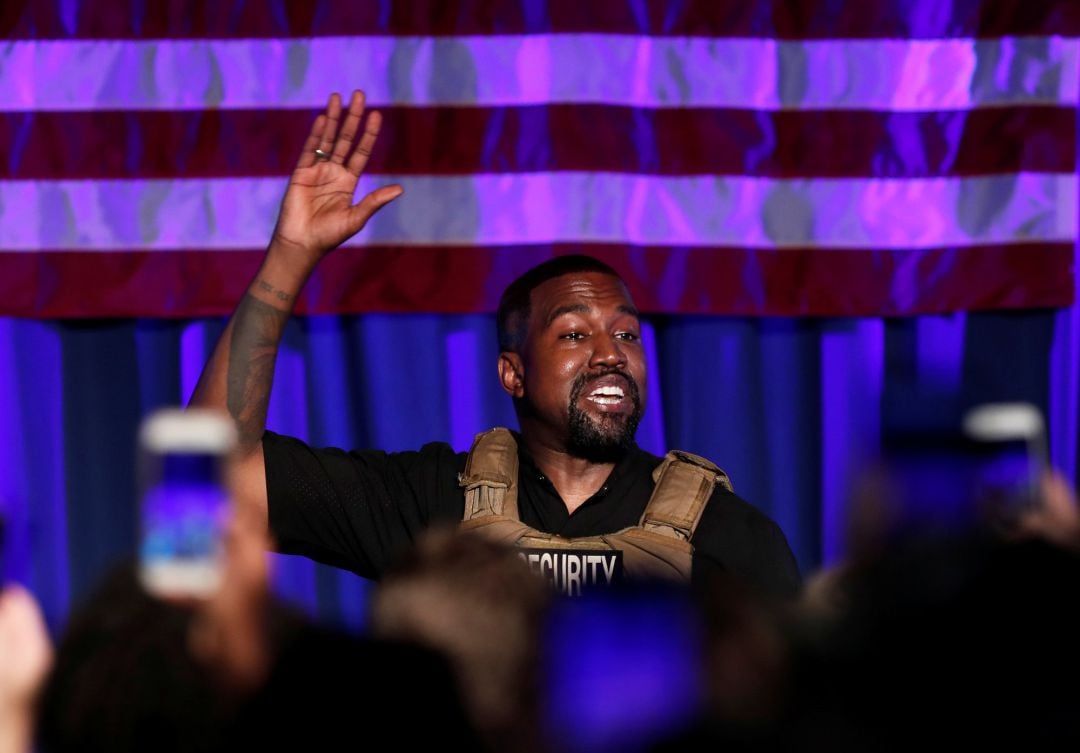 El rapero Kanye West, en su primer mitin como candidato a la presidencia de EEUU, este domingo en North Charleston (Carolina del Sur).