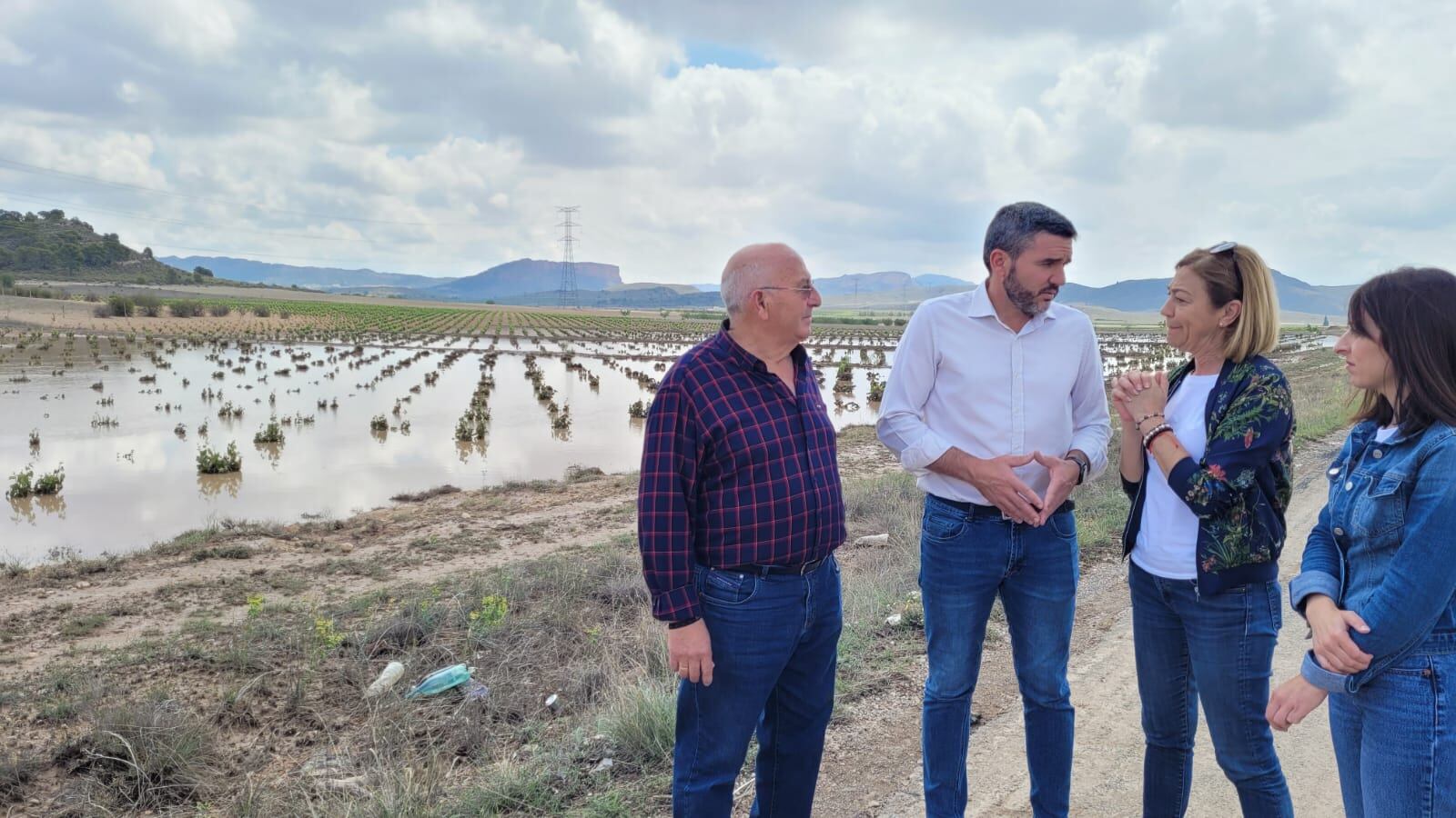 El consejero en funciones, Antonio Luengo, durante su visita a los campos de Jumilla afectados por la tormenta de ayer