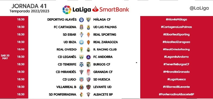 Horarios de la jornada 41 de Segunda División