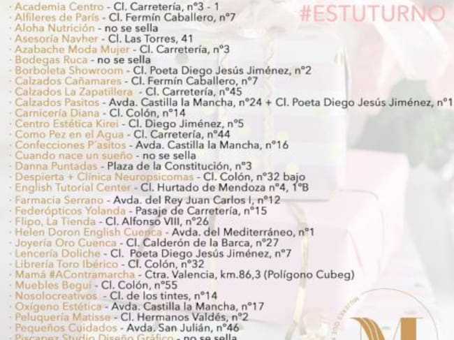 Listado de establecimientos colaboradores en la campaña.