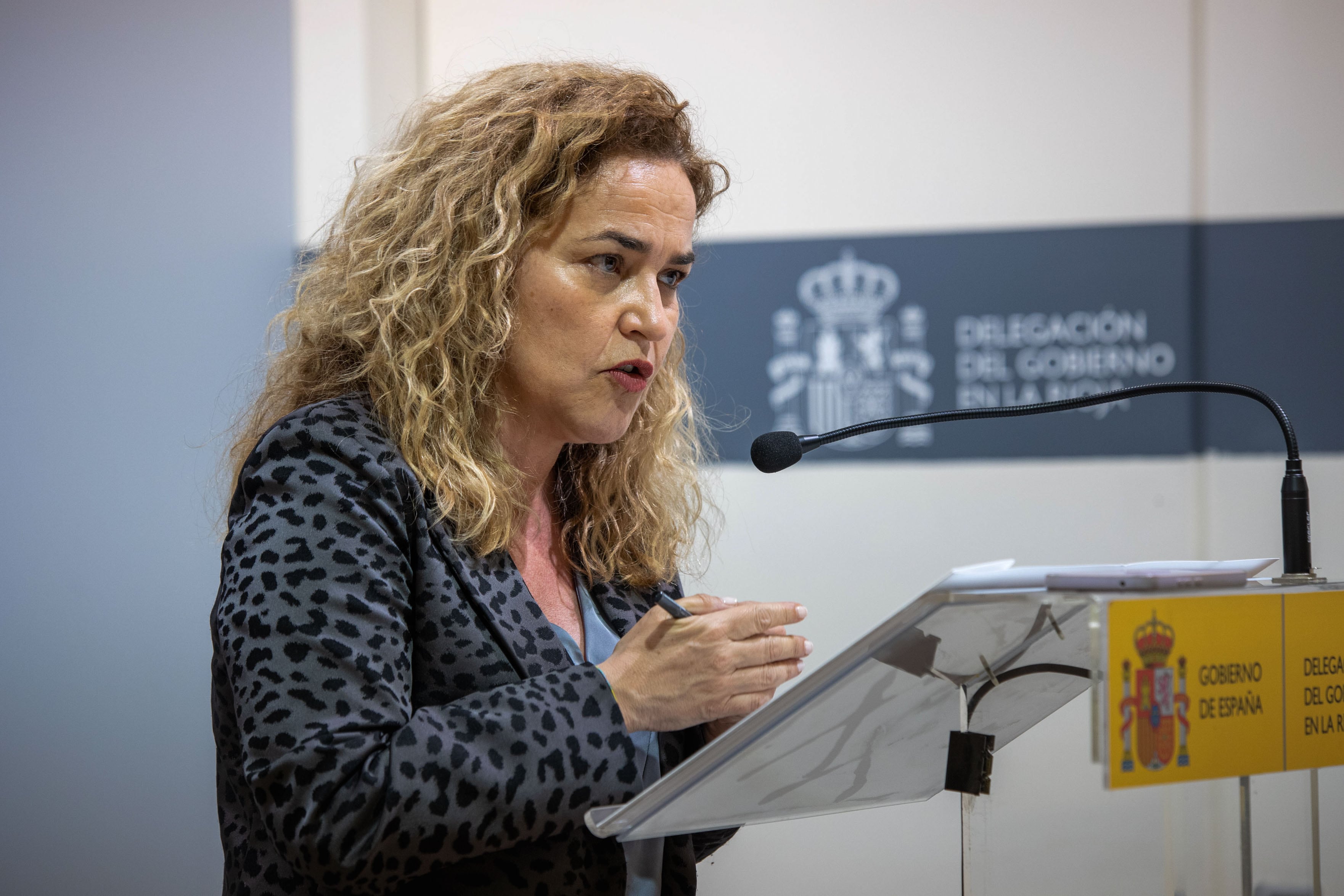 LOGROÑO, 29/04/2025.- La delegada del Gobierno en La Rioja, Beatriz Arraiz, en una rueda informativa este martes ha avanzado que no se conocerá, al menos, hasta esta noche si la comunidad riojana accede a la desescalada desde el nivel 3 de una emergencia nacional al nivel 2 autonómico por el apagón eléctrico de este lunes, como ha pedido este martes el Ejecutivo regional.-EFE/Raquel Manzanares