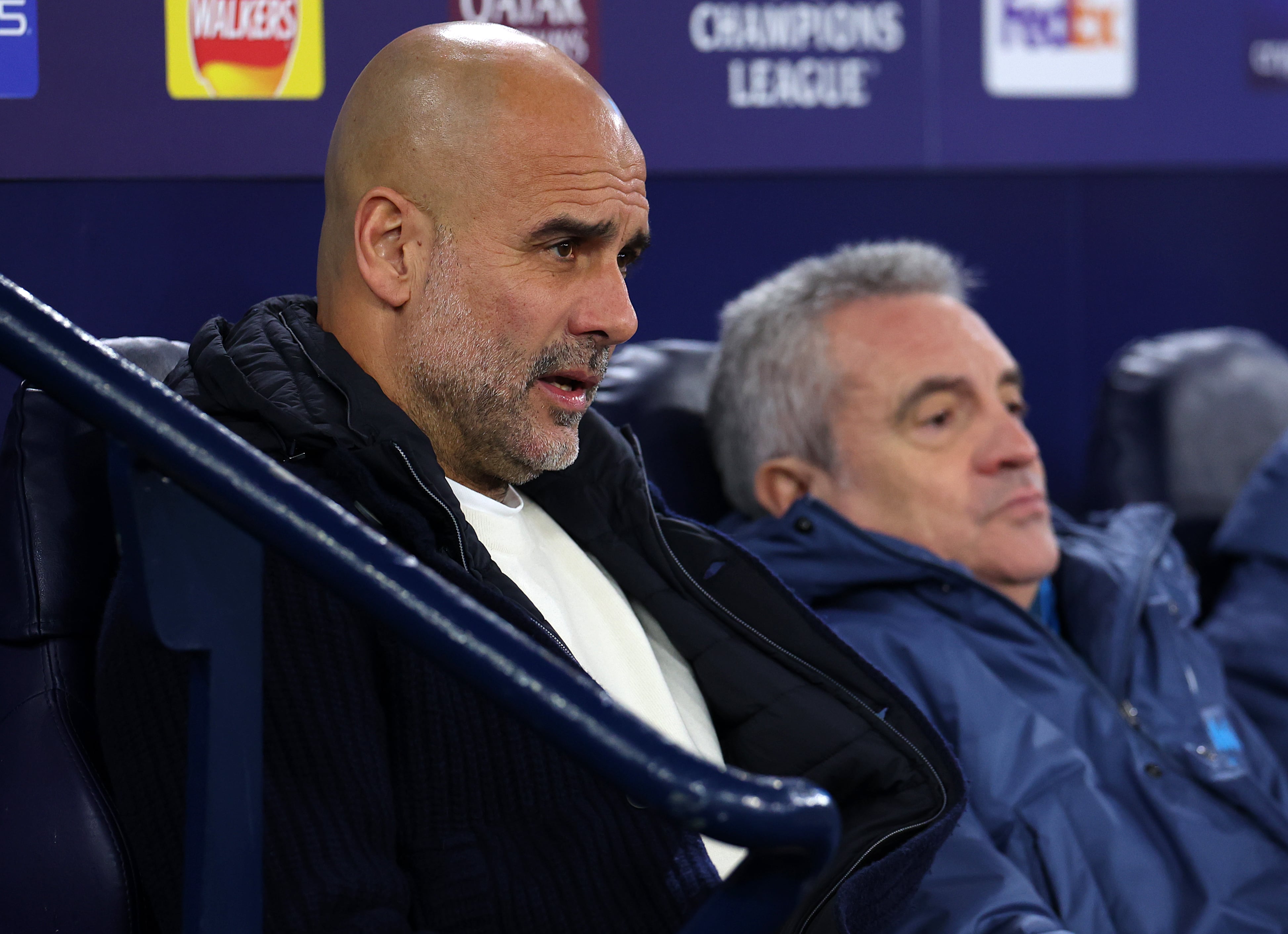 Pep Guardiola, durante el Manchester City-Brujas de la última jornada de la primera fase de la Champions League