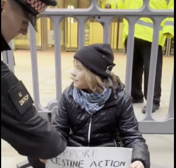 Greta Thunberg en el momento en el que ha intervenido la policía