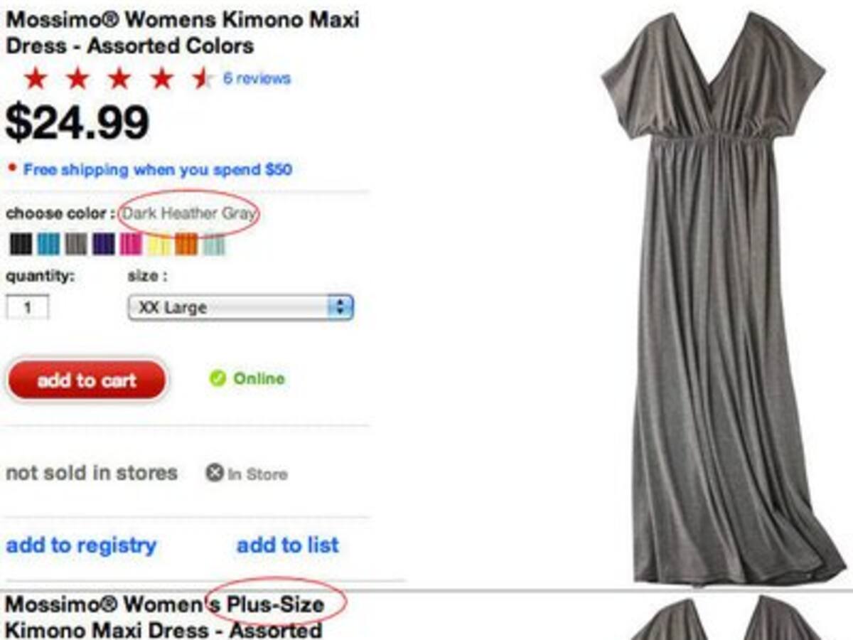 Unos grandes almacenes catalogan como "gris foca" el color de un vestido de talla grande