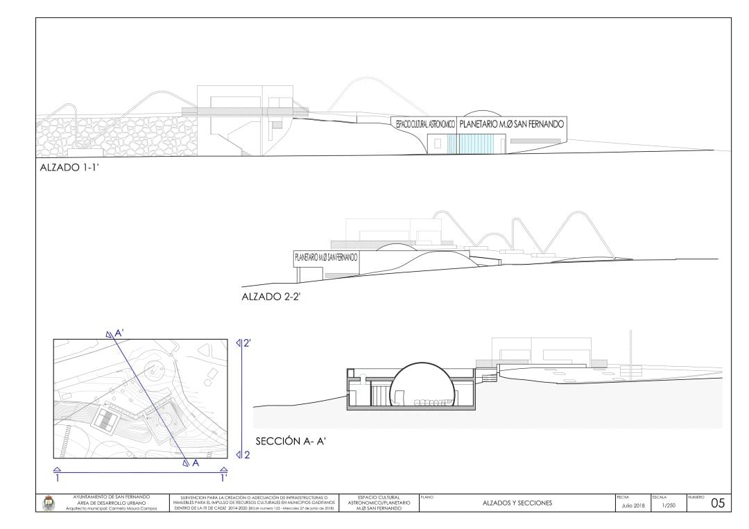 Plano de alzado del complejo del planeatario de San Fernando