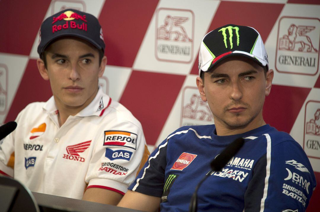 Marc Márquez y Jorge Lorenzo, en el GP de Valencia en 2013