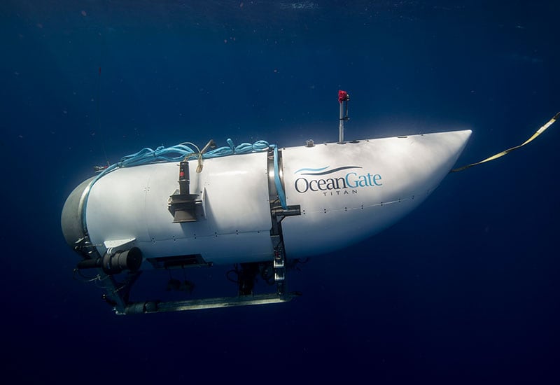 Fotografía facilitada por Ocean Gate que muestra el exterior de un submarino turístico, con capacidad para cinco personas, operado por la citada compañía.