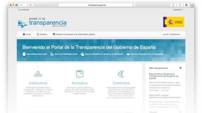 Así se muestra el nuevo Portal de la Transparencia del Gobierno de España