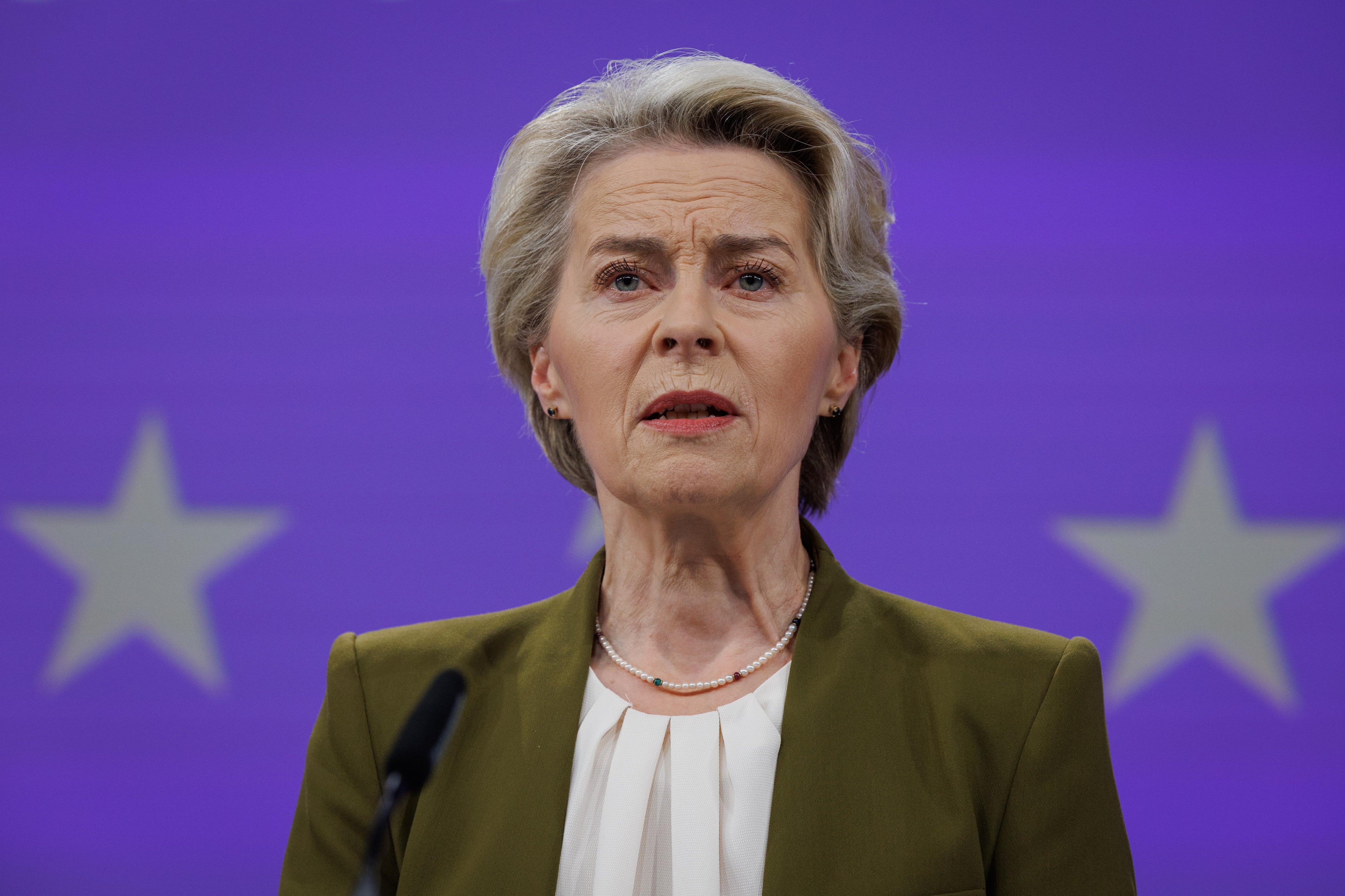 La presidenta de la Comisión Europea, Úrsula von der Leyen, durante su última comparecencia ante la prensa en Bruselas