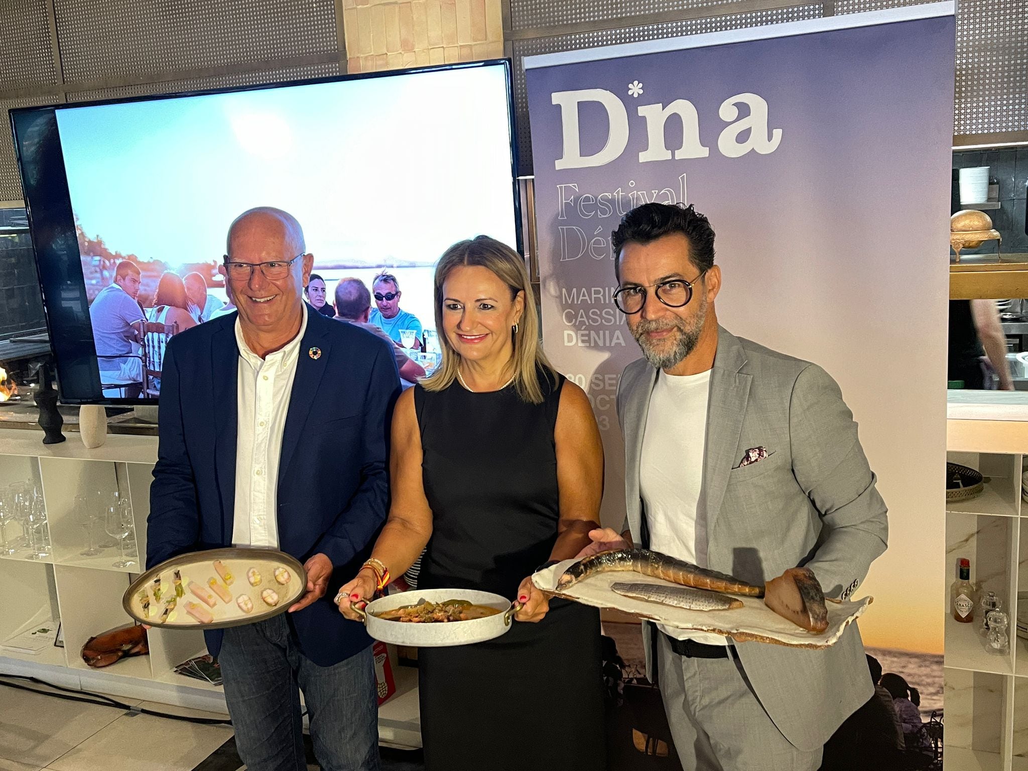 Presentación del D*na Festival Dénia 2023, Vicent Grimalt, alcalde de Dénia, Nuria Montes, consellera de Innovación, Industria, Comercio y Turismo de la Generalitat y Quique Dacosta, chef 3 estrellas Michelin y comisario de D*na Festival Dénia