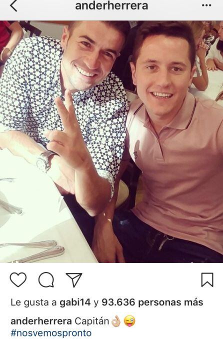 Ander Herrera publicó el 8 de octubre una imagen en Instagram junto a Gabi y en la que escribía &quot;capitán&quot; y &quot;nos vemos pronto&quot;. Fue días después de recibir la oferta rojiblanca.