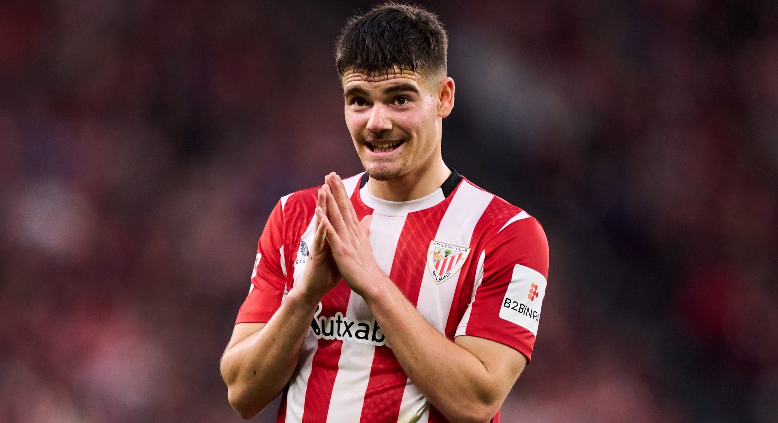 BILBAO, SPAIN - APRIL 23: Peio Canales of Athletic Club reacts during the LaLiga match between Athletic Club and UD Las Palmas at Estadio de San Mames on April 23, 2025 in Bilbao, Spain. (Photo by Juan Manuel Serrano Arce/Getty Images)