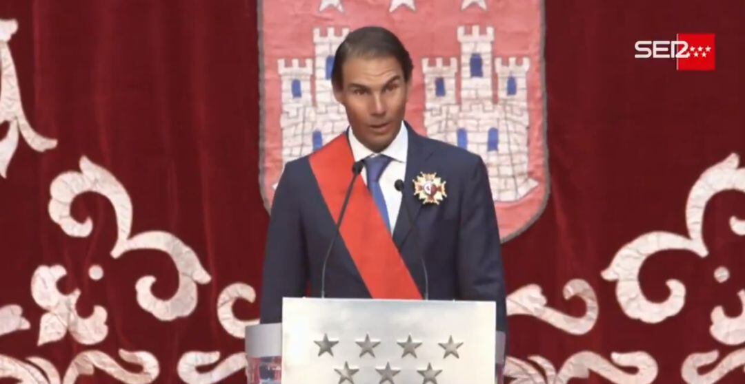 Rafa Nadal durante su discurso tras recibir la Gran Cruz de la Orden del Dos de Mayo. 