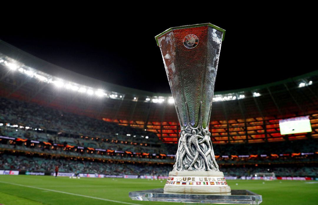 FILE PHOTO: Soccer Football - Europa League Final - Chelsea v Arsenal - Baku Olympic Stadium, Baku, Azerbaijan - May 29, 2019  General view of the trophy inside the stadium before the match   REUTERSLee SmithFile Photo
