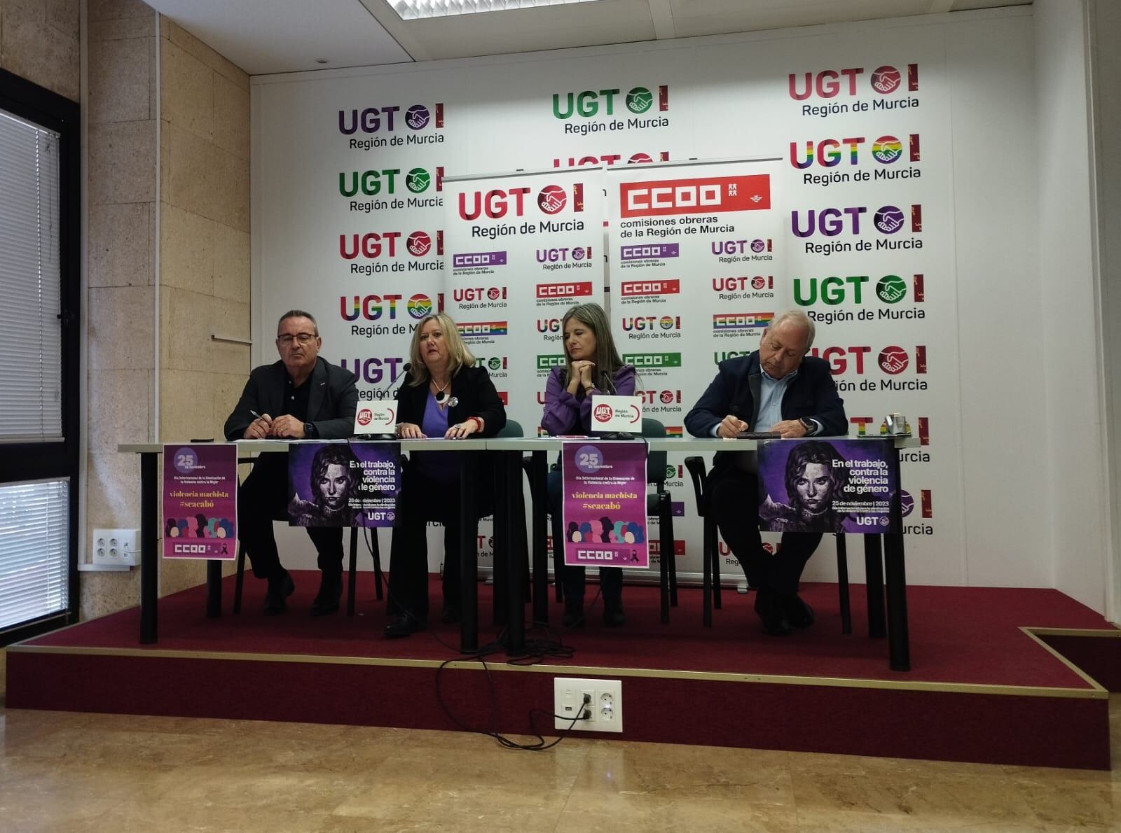 Con motivo del 25-N, Día Internacional de la eliminación de la violencia contra la mujer, UGT y CCOO han organizado manifestaciones en distintas ciudades de la Región de Murcia