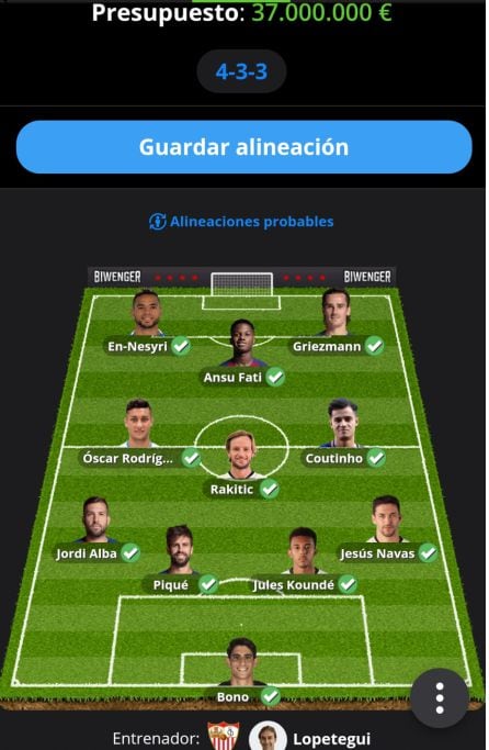 Alineación entre Barça y Sevilla