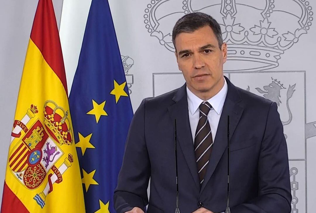 Pedro Sánchez, durante la rueda de prensa que ha ofrecido este sábado desde el Palacio de la Moncloa