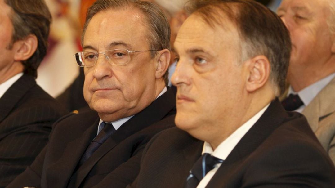 Florentino Pérez y Javier Tebas, en una Asamblea General Extraordinaria de la Liga