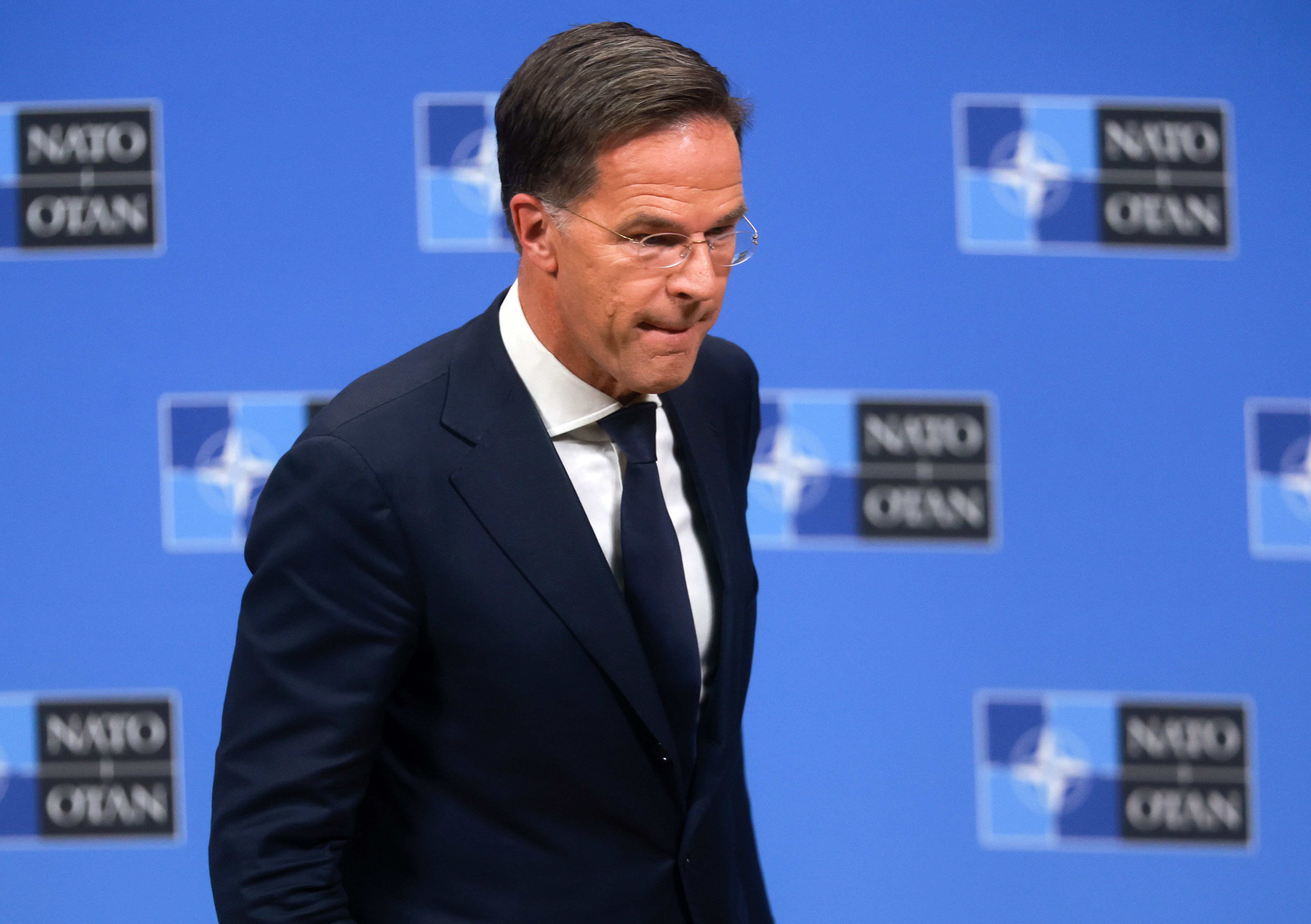 El secretario general de la OTAN, Mark Rutte, durante una rueda de prensa tras la violación por parte de rusia del espacio aéreo de Estonia.