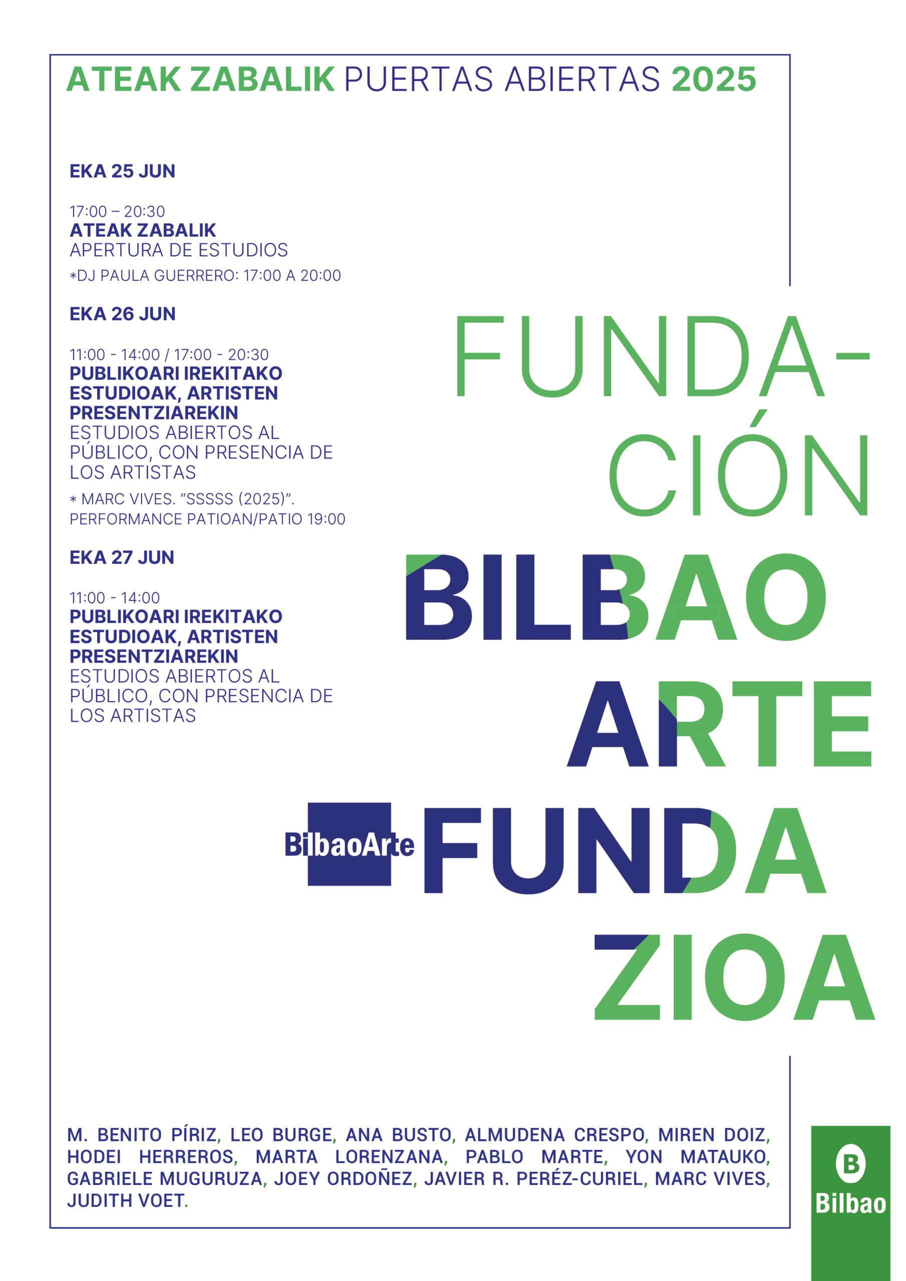 Programa de las jornadas de puertas abiertas de BilbaoArte