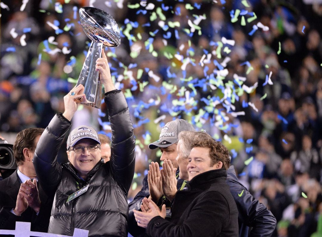 Allen celebra la victoria de los Seattle Seahaks en la  XLVIII Super Bowl.