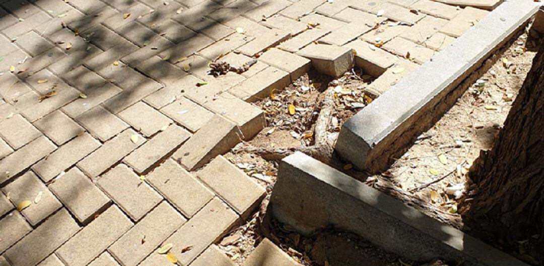 Bordillos levantados en el barrio Guadalquivir