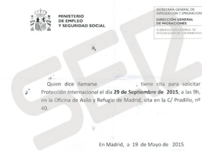 Comprobante de petición de cita para solicitar asilo.