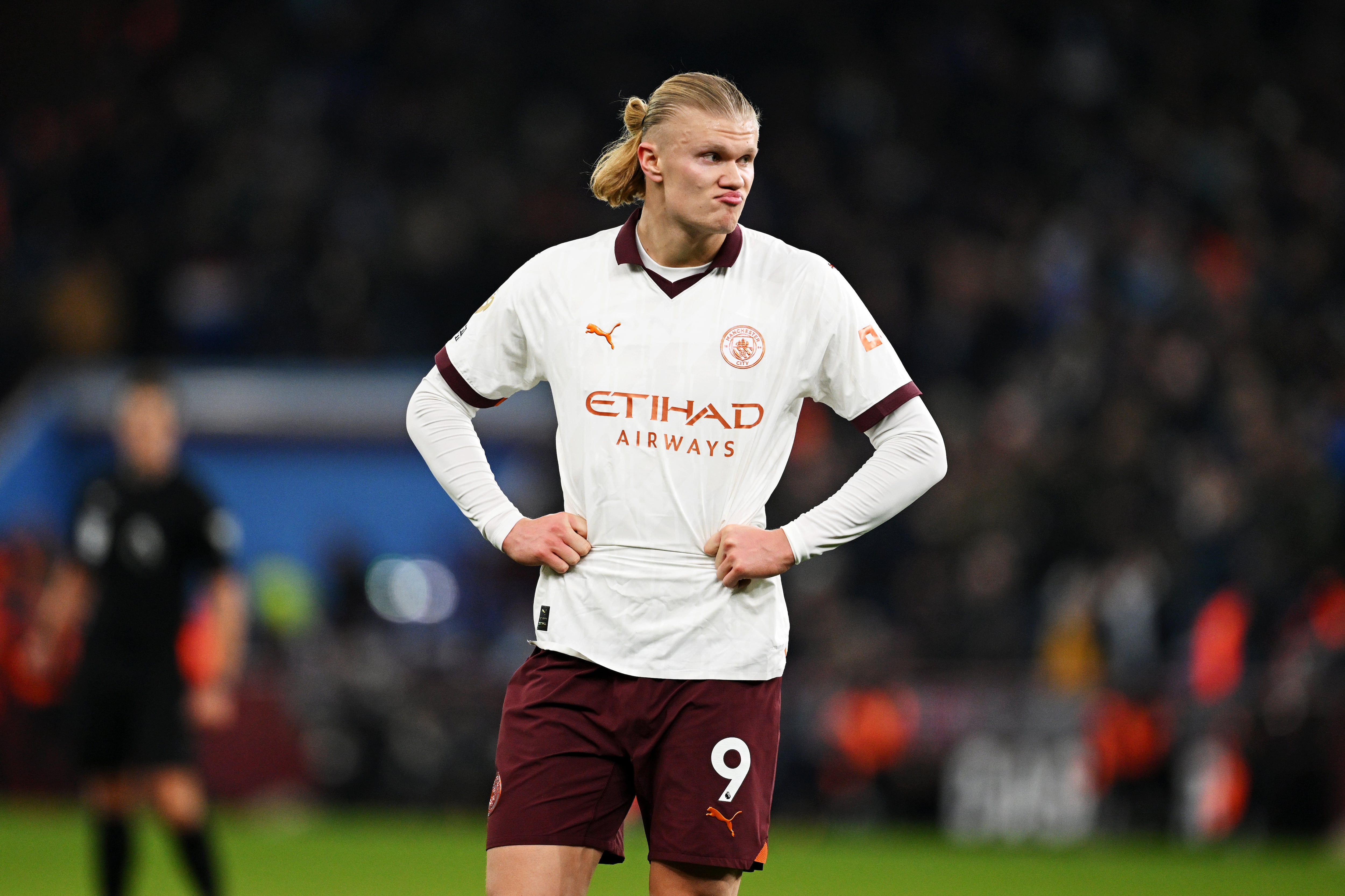 Haaland, durante el último partido del Manchester City ante el Aston Villa